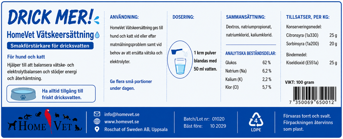 Vätskeersättning åt Hund 100 g