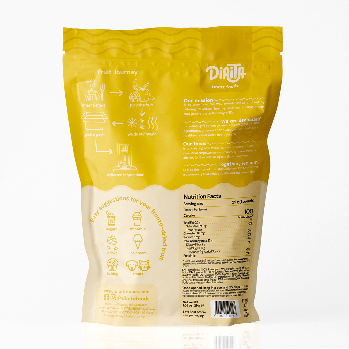 Frystorkad Ananas | 100% Naturlig – Snackspåse 29g