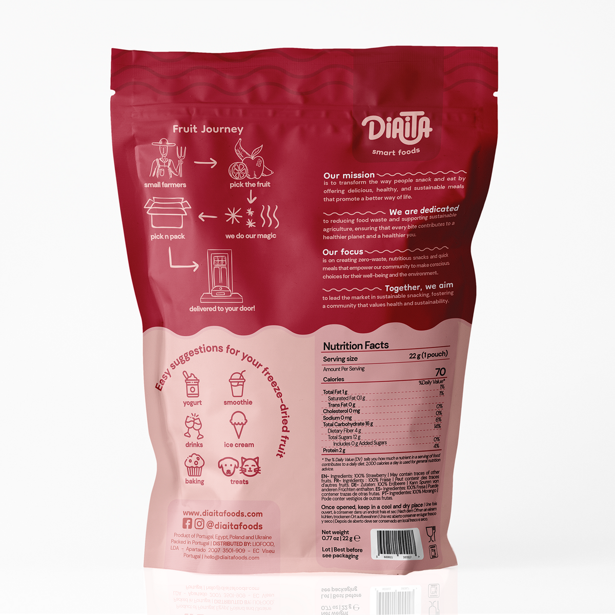 Frystorkade Jordgubbar | 100% Naturliga – Snackspåse 22g
